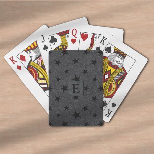 Modernes elegantes Schwarz-Sterne-Muster-Monogramm Spielkarten