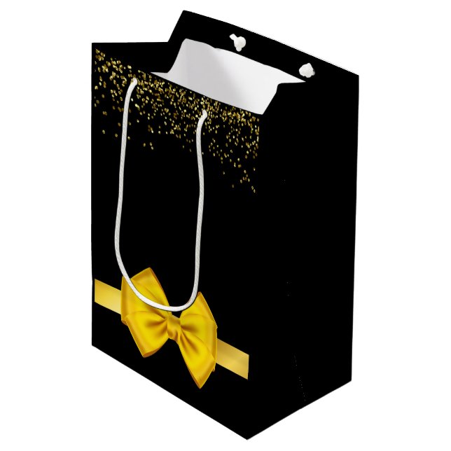 Modernes elegantes Schwarz und Gold Mittlere Geschenktüte (Vorderseite Schrägansicht)