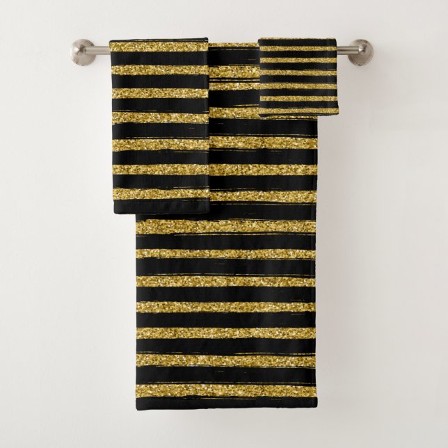 Modernes, elegantes Schwarz und           Goldbad Badhandtuch Set (Insitu)