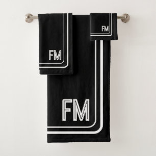 Modernes, elegantes Schwarz-Weiß-Eingramm-Badetuch Badhandtuch Set