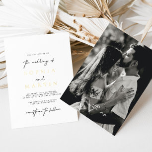Modernes elegantes Schwarz-Weiß-Foto Hochzeit Real Folieneinladung