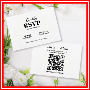 Modernes elegantes Schwarz-Weiß-QR-Code Hochzeit R RSVP Karte