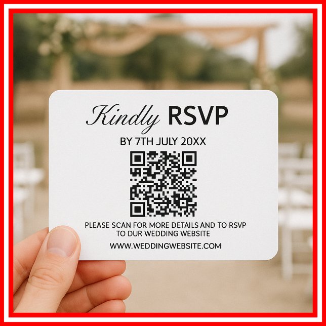 Modernes elegantes Schwarz-Weiß-QR-Code Hochzeit R RSVP Karte (Von Creator hochgeladen)