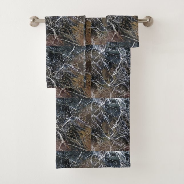 Modernes elegantes Schwarz-weißes Marmorgemauerwer Badhandtuch Set (Insitu)