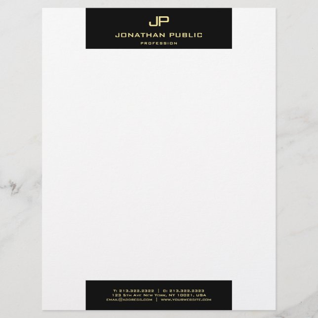 Modernes, elegantes Schwarz-weißes Monogramm Briefbogen (Vorderseite)