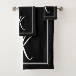 Modernes, elegantes Schwarz-weißes Monogramm-Skrip Badhandtuch Set