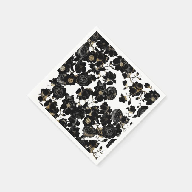 Modernes, elegantes Schwarz-weißes und goldfarbene Serviette (Ecke)