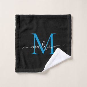 Modernes elegantes Schwarzes Meer Blue Monogram Sc Waschlappen