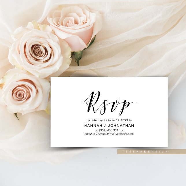 Modernes Elegantes, Schwarzes Script, UAWG Respons Begleitkarte (Modern Elegant, Wedding Elopement Dinner and Dancing Invitation RSVP, respond Enclosure Card)