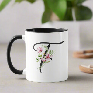 Modernes, elegantes Schwarzes Skript Initial "F" f Tasse