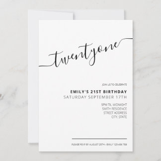Modernes, elegantes Script 21. Geburtstag Einladung