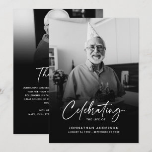 Modernes, elegantes Script 2-Foto-Beerdigung/Geden Dankeskarte