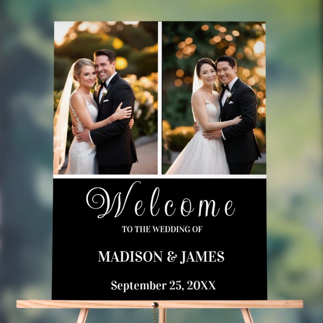 Modernes, elegantes Script 2 Foto Wedding Willkomm Acrylschild (Neutral)