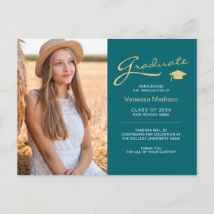 Modernes, elegantes Script Aquamarin & Gold   2 Fo Postkarte