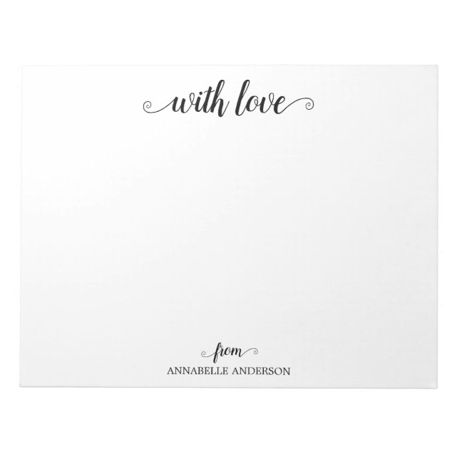 Modernes, elegantes Script Black mit Liebe Notizblock (Vorderseite)