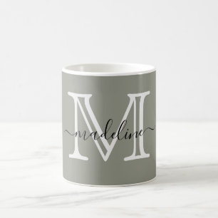 Modernes, elegantes Script Evergreen Fog Monogram Kaffeetasse