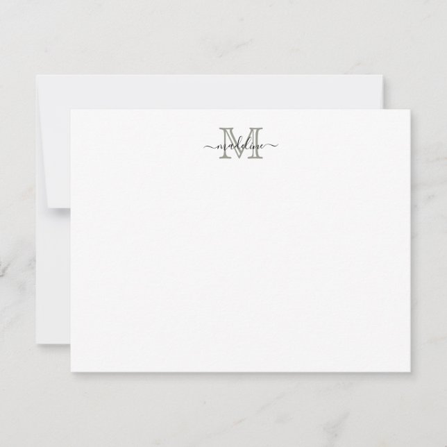 Modernes, elegantes Script Evergreen Fog Monogram Mitteilungskarte (Vorderseite)