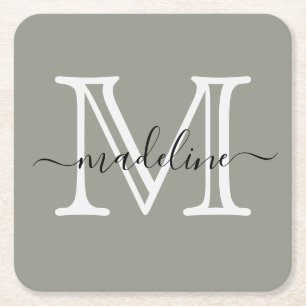 Modernes, elegantes Script Evergreen Fog Monogram Rechteckiger Pappuntersetzer