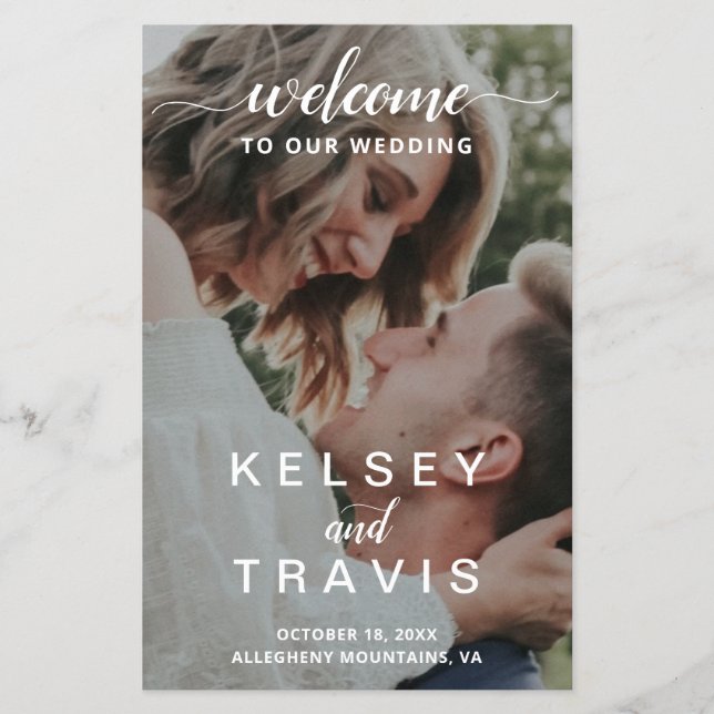 Modernes, elegantes Script-Foto-Hochzeitsprogramm Flyer (Vorne)