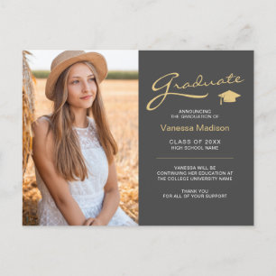 Modernes, elegantes Script Gray & Gold   2 Foto Gr Postkarte