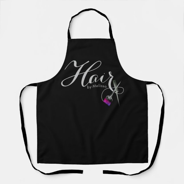 Modernes, elegantes Script-Haar nach Namen schwarz Schürze (Vorderseite)