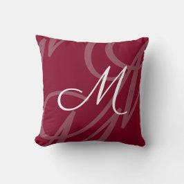Modernes, elegantes Script Monogram Burgundy Red Kissen