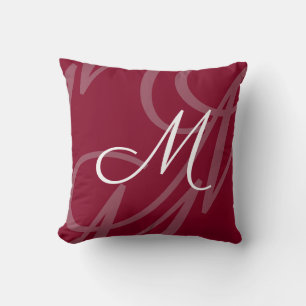 Modernes, elegantes Script Monogram Burgundy Red Kissen