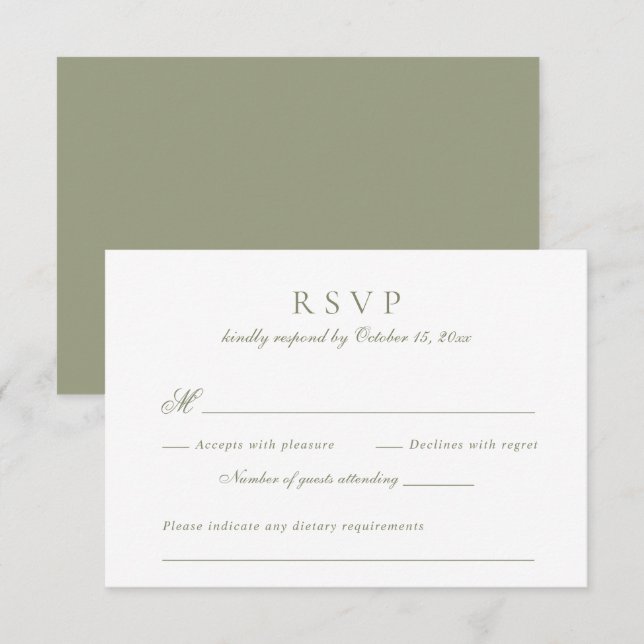 Modernes, elegantes Script Sage Green Wedding RSVP Einladung (Vorne/Hinten)