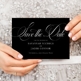 Modernes, elegantes Script schwarz und weiß Save The Date