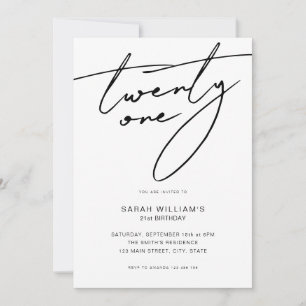 Modernes, elegantes Script White 21. Geburtstag Pa Einladung