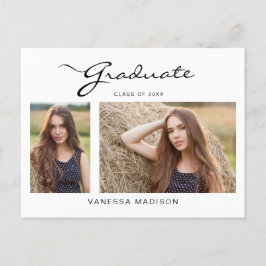 Modernes, elegantes Skript | 2 Foto Grad Bekanntga Postkarte