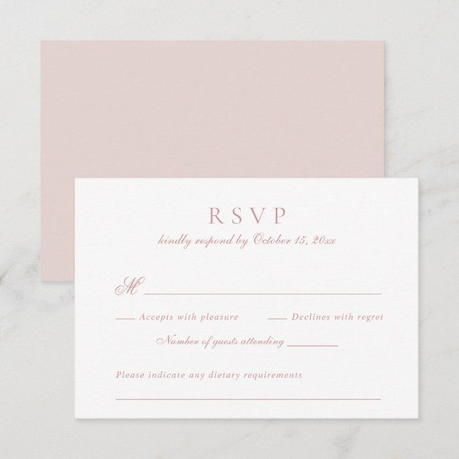 Modernes, elegantes Skript Blush Pink Wedding RSVP Einladung (Vorne/Hinten)