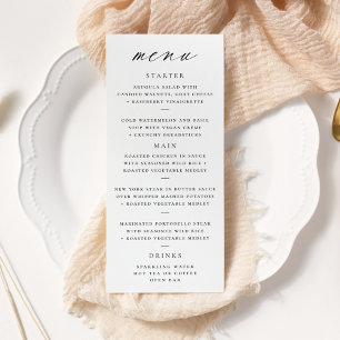 Modernes, elegantes Skript-Hochzeitmenü Werbekarte