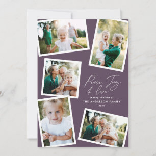 Modernes, elegantes Skript mit mehreren Fotos lila Feiertagskarte