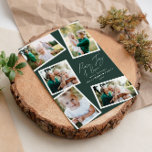 Modernes, elegantes Skriptgrün mit mehreren Fotos Feiertagskarte<br><div class="desc">Moderne minimale stilvolle Multi-Foto-Wohngestaltung elegante Drehbuch-Text Ruhe,  Freude und Liebe Weihnachtskarte,  ideal Jubiläum. Moderne Trend-Grünfarbe kann geändert werden.</div>