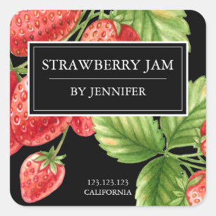 Modernes, elegantes Strawberry-Jam-Label Quadratischer Aufkleber