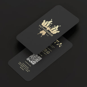 Modernes elegantes Tattoo Artist Black Gold Monogr Visitenkarte