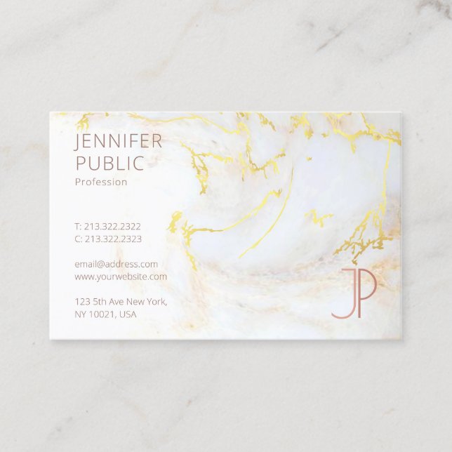 Modernes, elegantes Template Gold-Marmor-Monogramm Visitenkarte (Vorderseite)