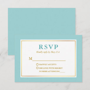 Modernes, elegantes Türkis Blue White Gold  RSVP Karte