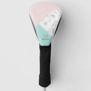 Modernes, elegantes, türkisfarbenes Marmormonogram Golf Headcover