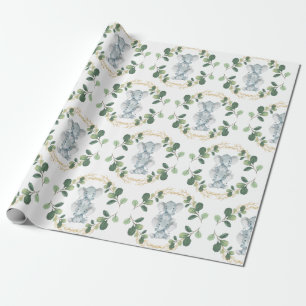 Modernes & elegantes Twin Baby Elefantengrün Gold Geschenkpapier