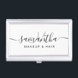 Modernes, elegantes und Schwarz-weißes Make-up-Haa Visitenkarten Dose<br><div class="desc">Moderne Schwarz-Weiß-Make-up Haar Monogramm einfach minimalistisch.</div>