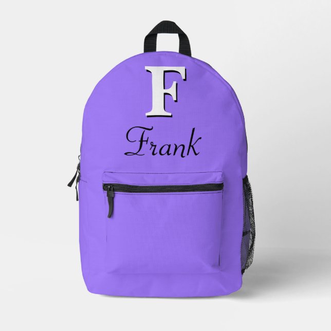 Modernes, elegantes Violets Monogramm Bedruckter Rucksack (Vorderseite)