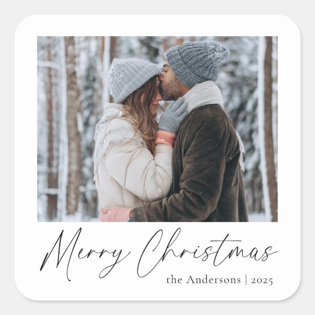Modernes elegantes Weihnachts-Foto Quadratischer Aufkleber (Vorderseite)