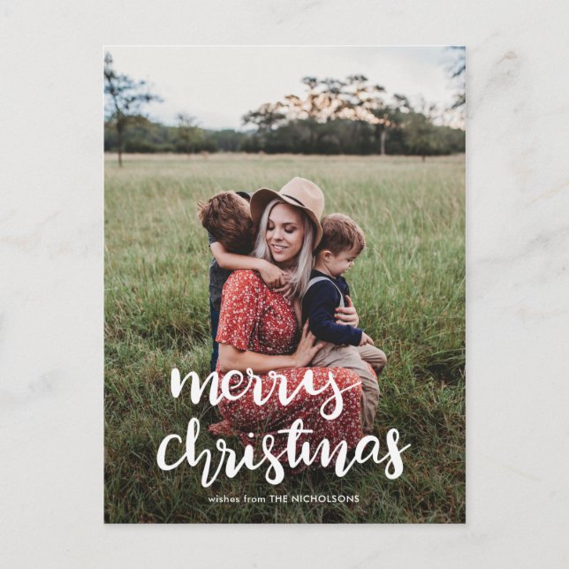 Modernes Elegantes Weihnachts-Weißes Script-Foto Postkarte (Vorderseite)