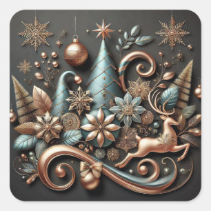 Modernes, elegantes Weihnachtsgold Quadratischer Aufkleber