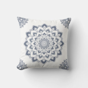Modernes Elegantes White Blue Boho Mandala Kissen