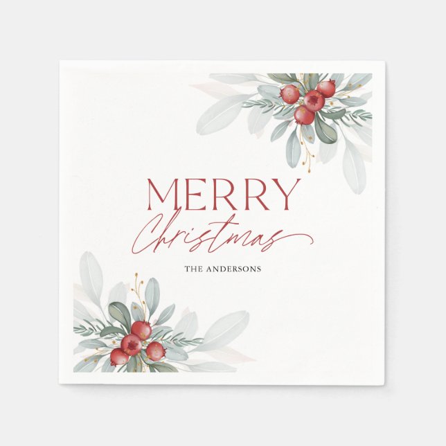 Modernes, elegantes Wintergrün Weihnachten Party Serviette (Vorderseite)