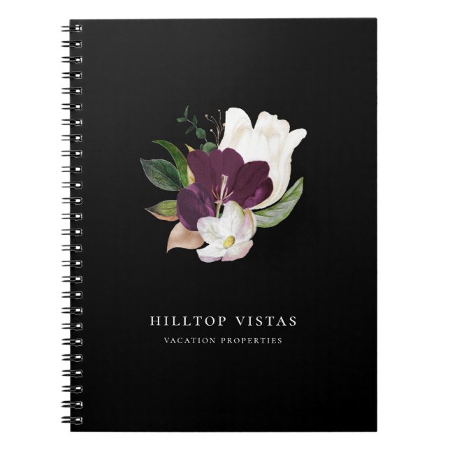 Modernes Elfenbein Lila floral Bouquet Black Notizblock (Vorderseite)