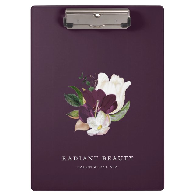 Modernes Elfenbein Plum floral Bouquet Lila Klemmbrett (Vorderseite)